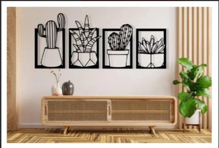 Plants 4 Pcs Set Wooden Wall Decoration.