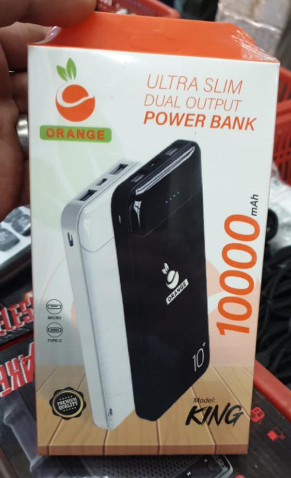Orange Ultra Slim Dual Output Power Bank – Model: King – 10,000 Mah