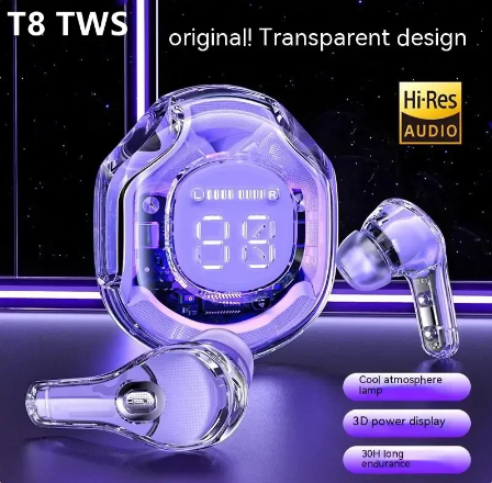 T8 Tws Bluetooth Earbuds with LED Digital Display Hifi Enc Bt 5.3 Wireless In-Ear Earphone for Xiaomi Huawei iPhone Headphone