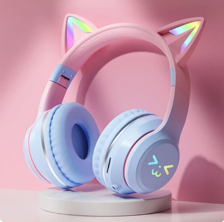 Cat's Ears Headset RGB Light Smile Face TWS Headset Gradient New Headphone Pink Little Girl Earphone Gift Suitable for Any Phone