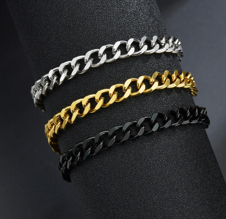 3-7mm Chunky Miami Curb Chain Bracelet for Men, Stainless Steel Cuban Link Chain Wristband Classic Punk Heavy Male Jewelry