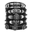 Fashion Black Skull Multi-layer Beaded Hand Leather Bracelet for Men Set Adjustable DIY Leather Winding Hand Rope