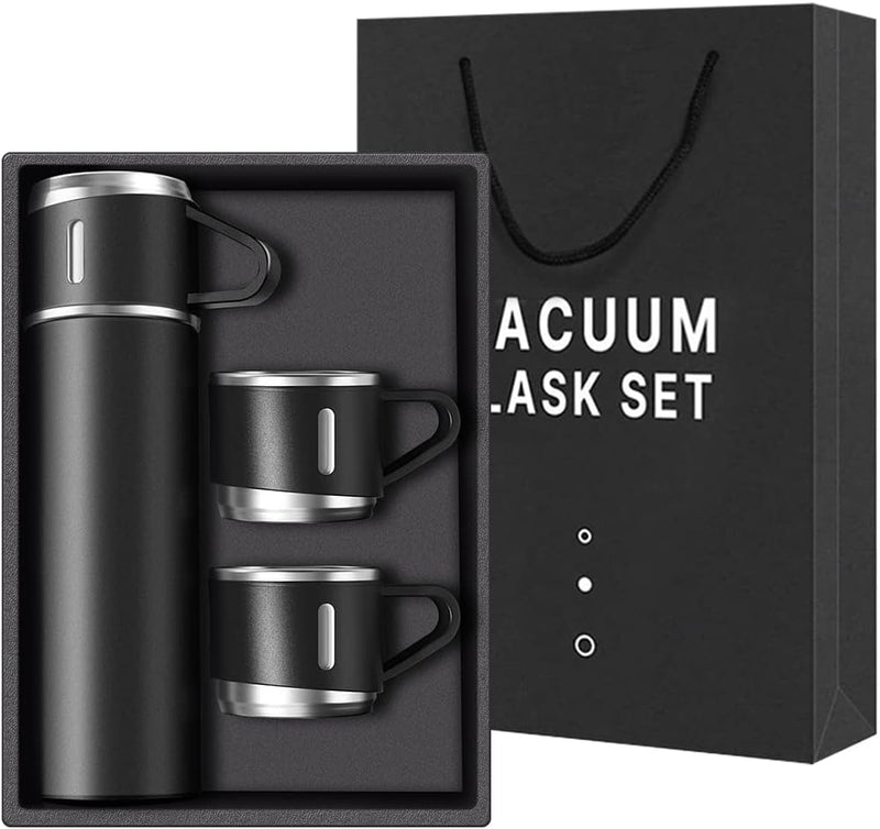 500ml Vacuum Thermos Flask With 2 Cups Gift Set - Stainless Steel