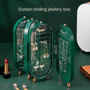 Foldable Jewelry Organizer With Mirror Ear Rings & Necklace_ Hanging Holder Jewelry Box Vanity Hanger Stand