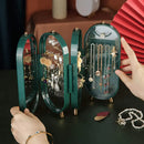Foldable Jewelry Organizer With Mirror Ear Rings & Necklace_ Hanging Holder Jewelry Box Vanity Hanger Stand