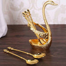 Pack of 6 Stainless Steel Spoon Set with Swan Holder